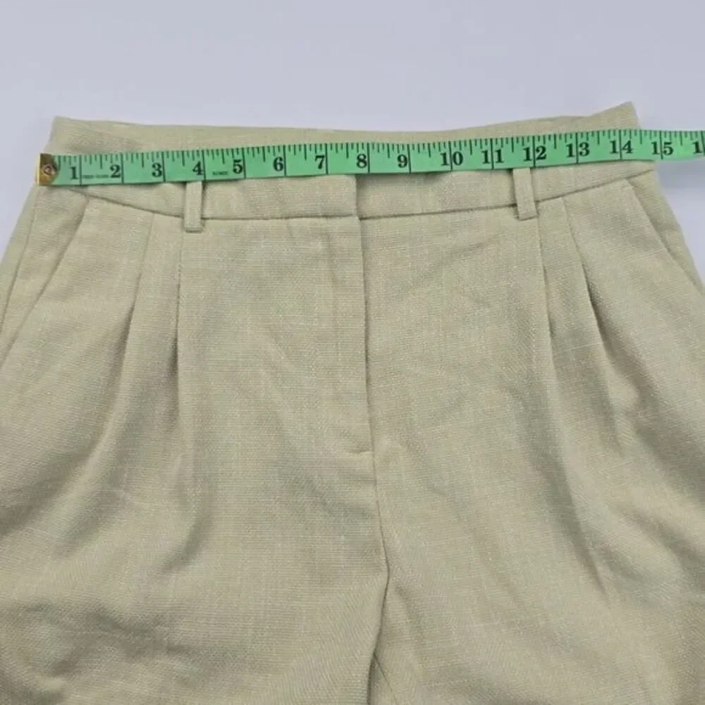 House of Harlow -1303 High Rise Pleated‎ Trouser Pants Textured Straight Green 6